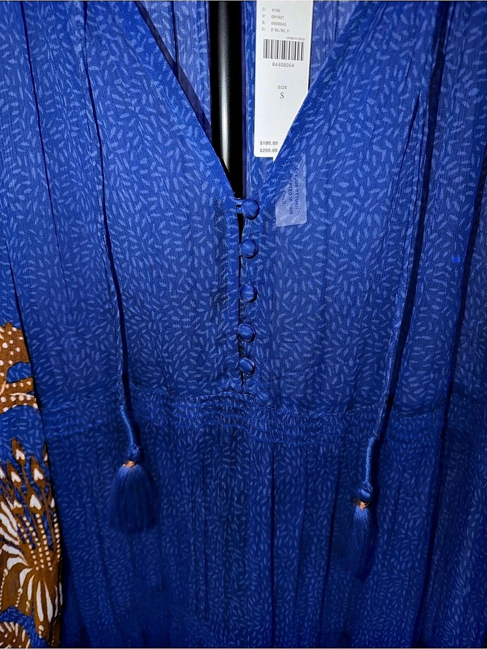 • Anthropologie Marais Printed Sheer Maxi Dress Blue Gold Floral Long Sleeve - Picture 8 of 10